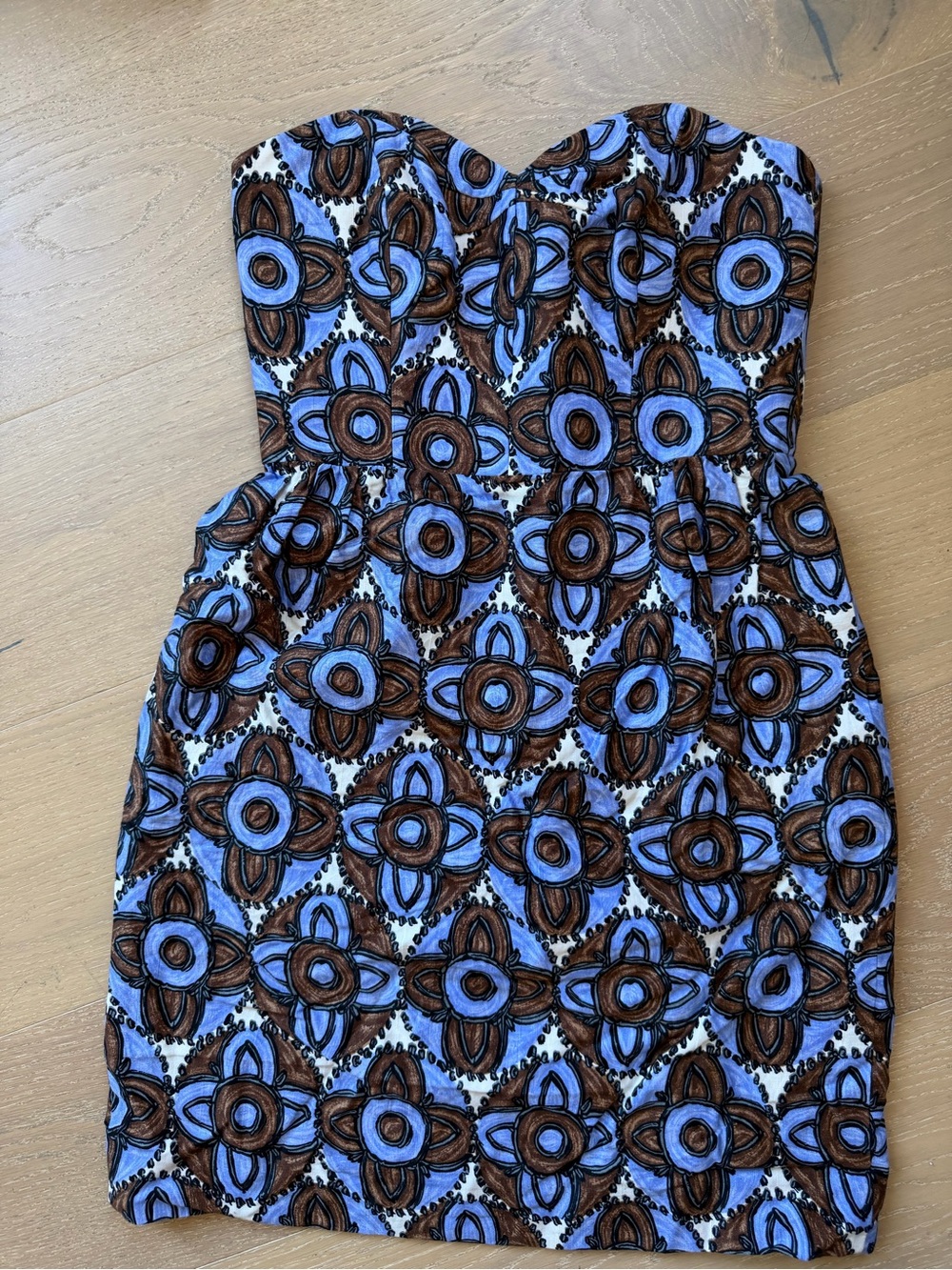 Milly of New York Strapless Mini Dress in Blue & Brown